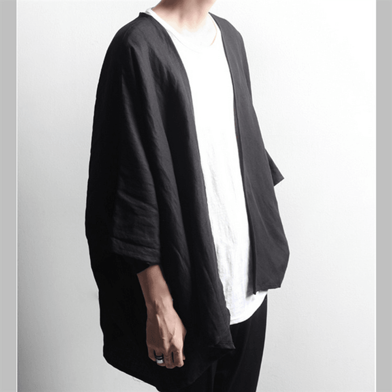 Dark Men's Linen Cropped Doll Sleeve Cardigan