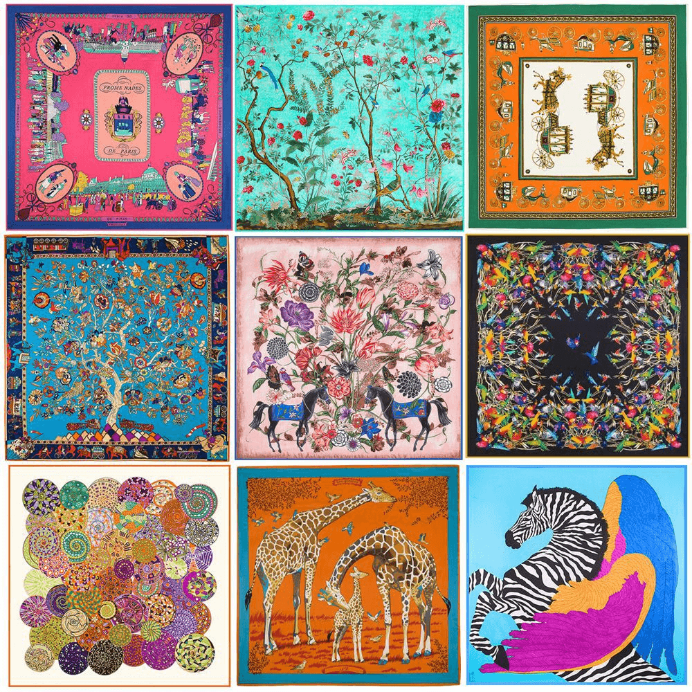 Floral Carriage Twill Large Square Faux Silk Scarf Sunscreen Shawl