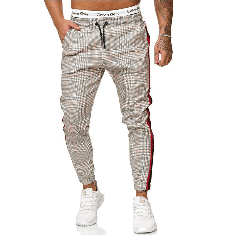 Men's Casual Slim Printed Plaid Retro Pencil Pants