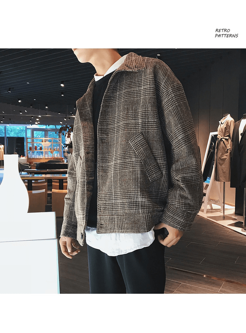 Thick and Loose Boys' All-Match Short Plaid Coat