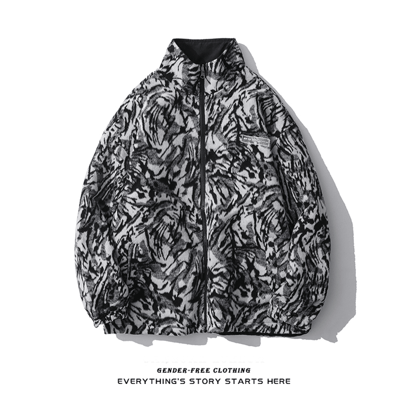 Double-Sided Wear National Personality Zebra Pattern Woolen Jacket Men Loose