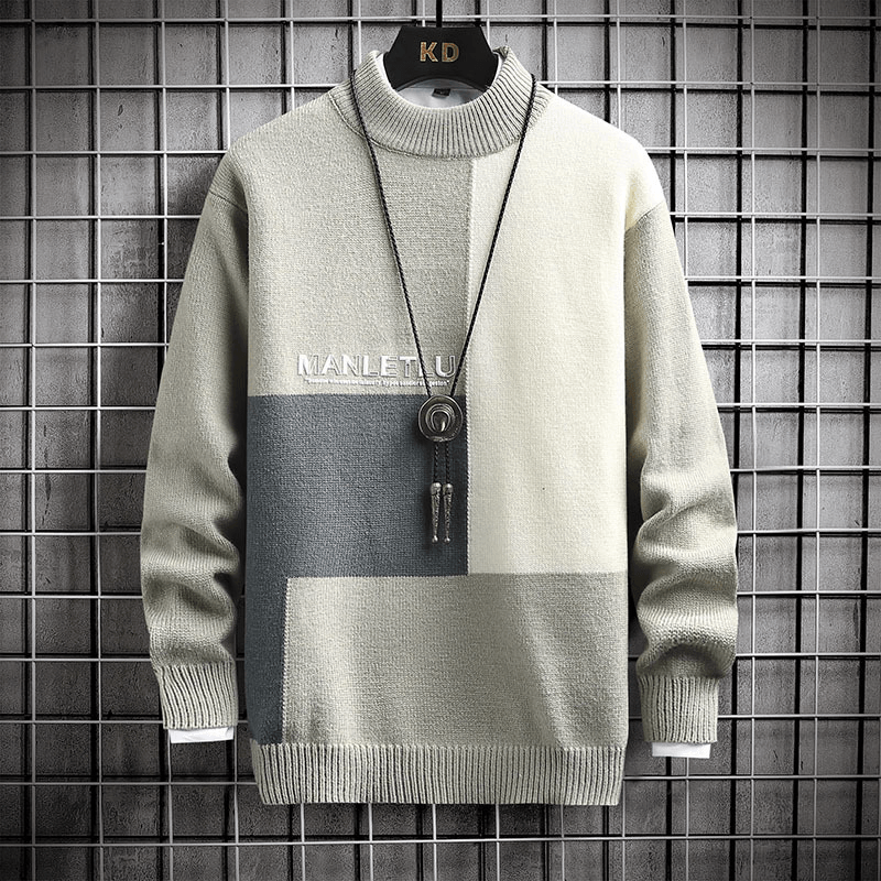 Trendy Men's Simple Stitching round Neck Long-Sleeved