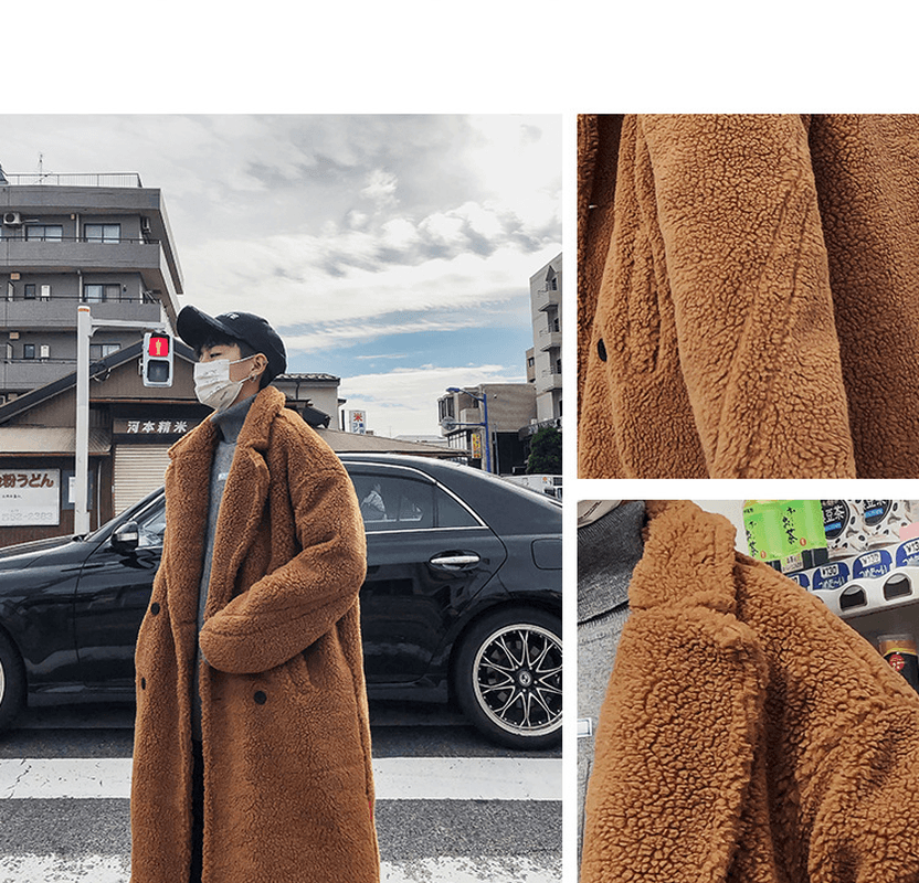Fashion Simple Men's Lamb Woolen Coat
