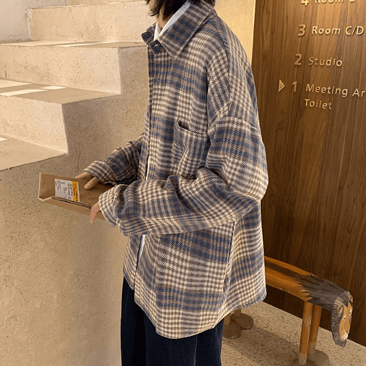 Men'S Autumn Jacket Plaid Shirt Men'S Long Sleeve Korean Fashion Casual Versatile Clothing - MRSLM