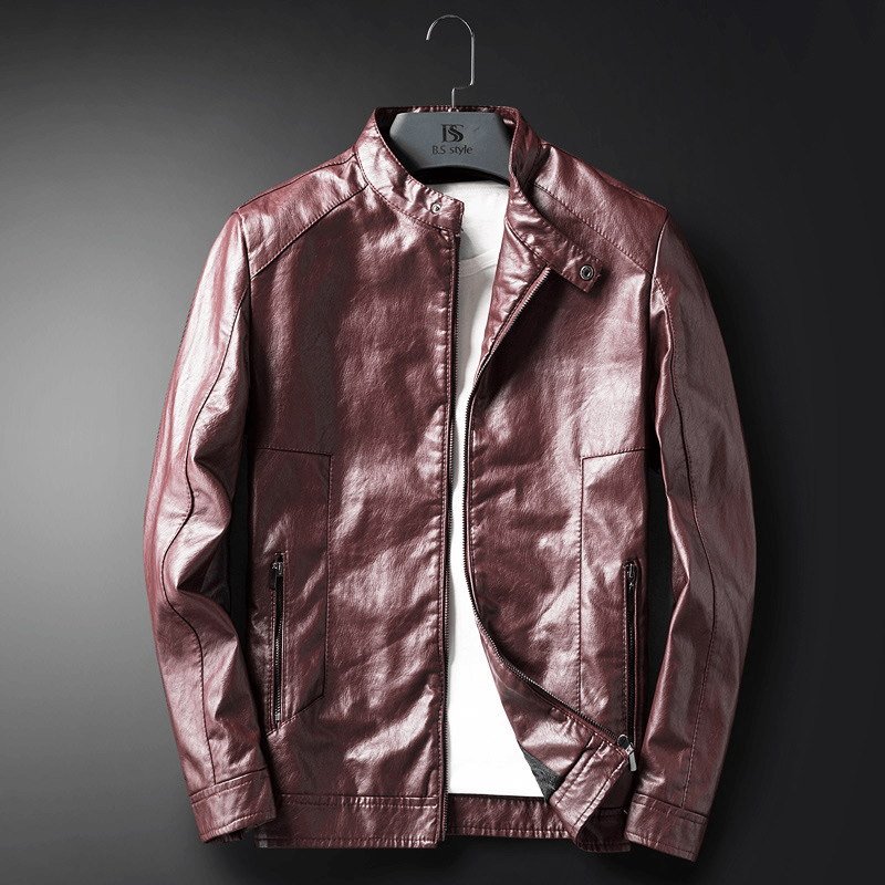 Fashion Casual Warm Slim PU Leather Jacket Men's