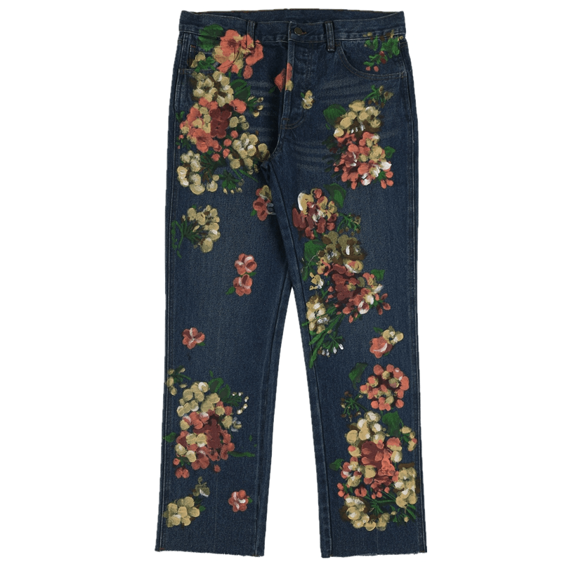 Hand-Painted Graffiti Floral Jeans