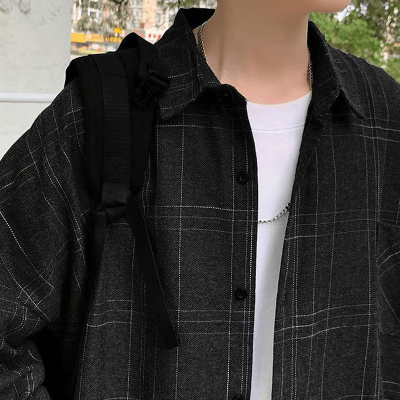 Fashion Casual Men's Long-Sleeved Plaid Shirt