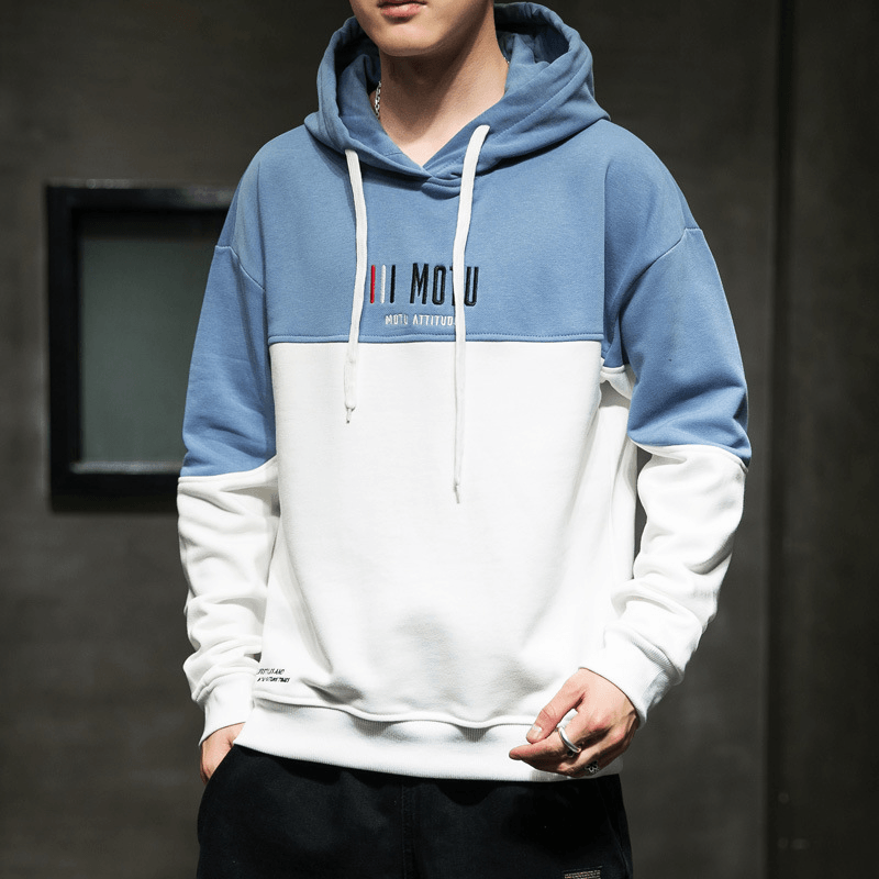Hooded Sweater Men's Color Matching Loose Hoodie Trendy Casual