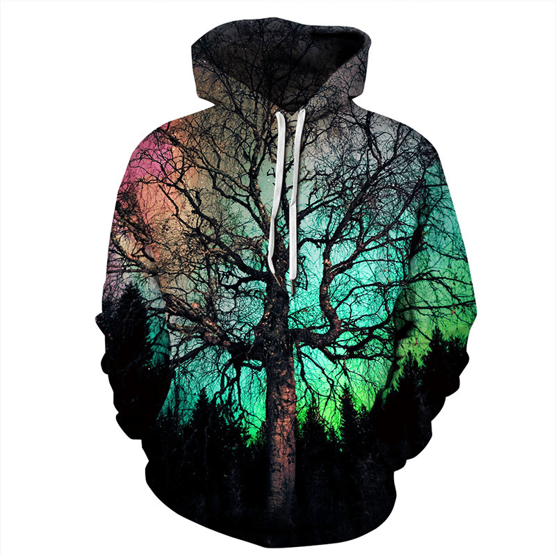 3D Landscape Painting Print Loose Couples Hooded Sweater