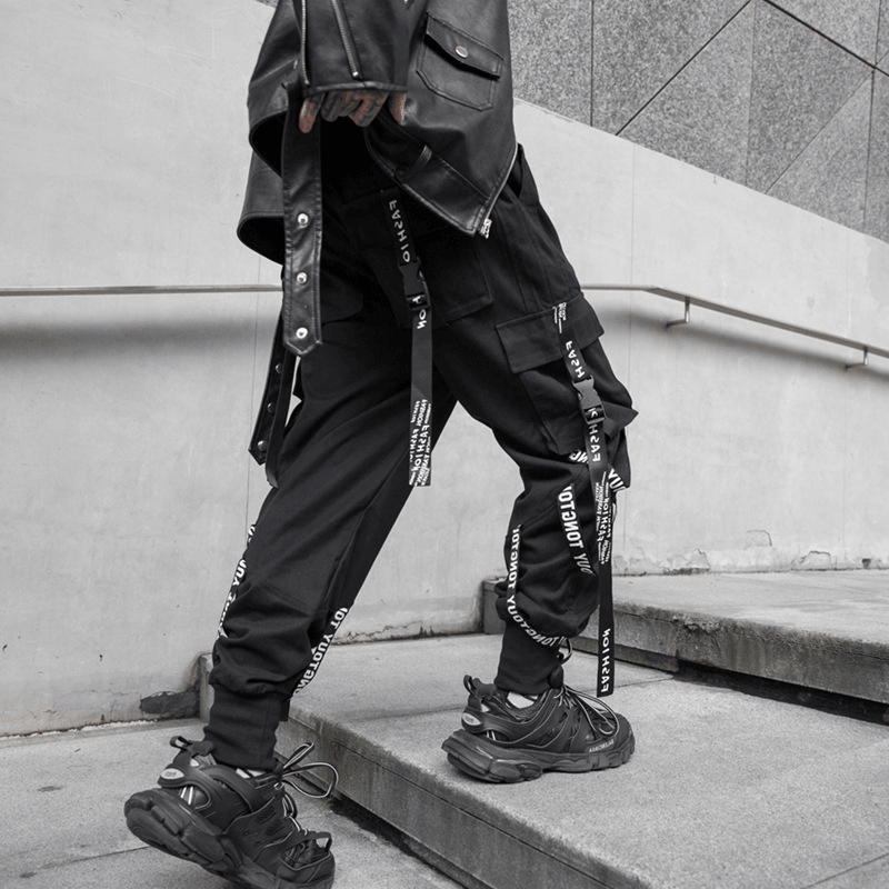 Tie Streamer Overalls Men's Loose Personality Street Korean Trend Hip-Hop Pants