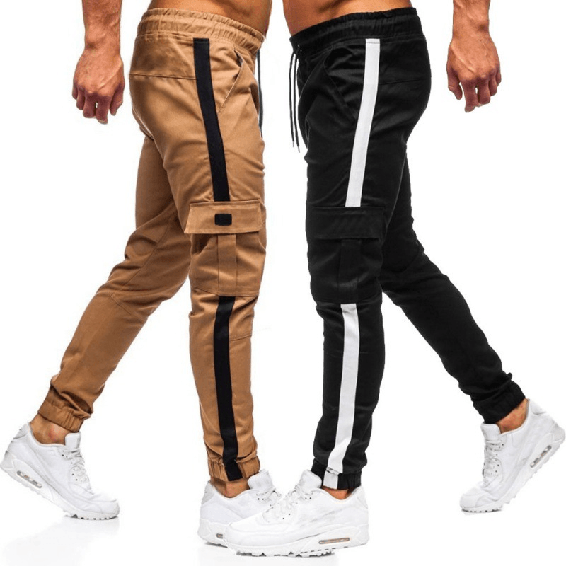 Men's Solid Color Flip Pocket Casual Tethered Straight Sports Pants