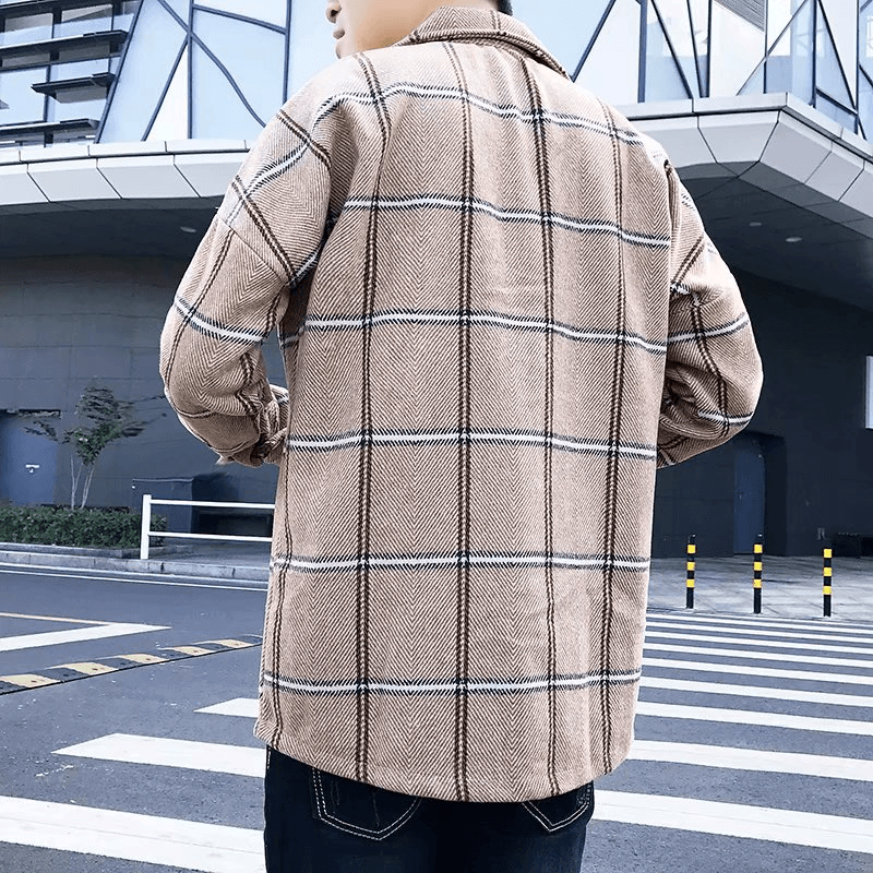 Fashion All-Match Retro Male Woolen Plaid Trench Coat - MRSLM