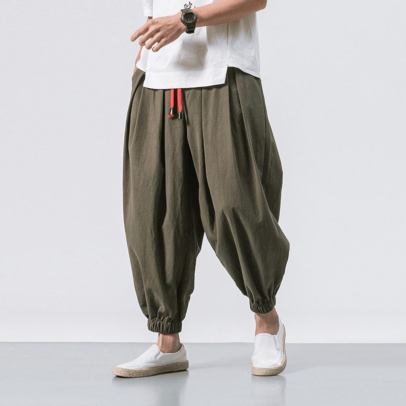 Loose Cotton Linen Trousers Men's Wide-Leg Pants Harlan Feet Pants