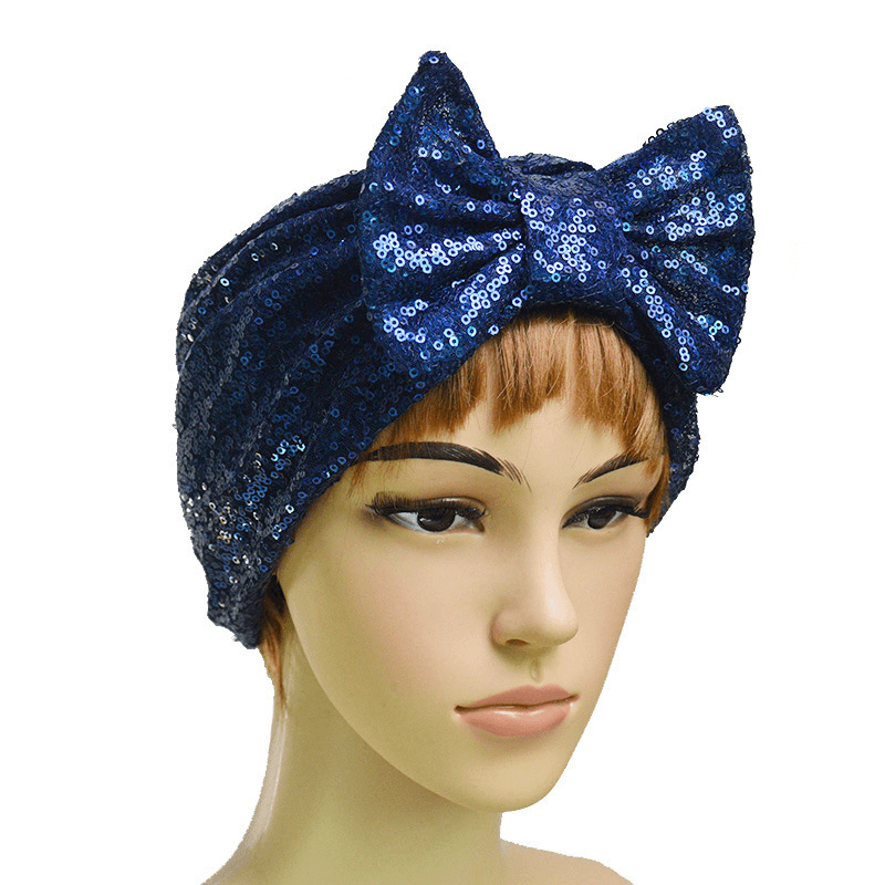 Ladies Fashion New Sequin Bow Bandana Hat