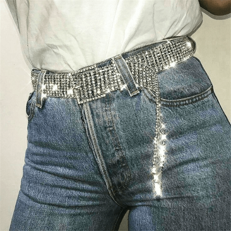 Women's Shiny Alloy Belt with Rhinestones