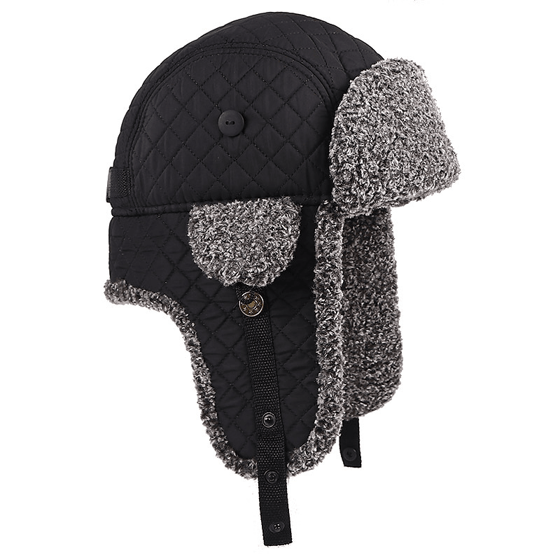 Plus Velvet Lei Feng Hat Men's Warm Check Pattern