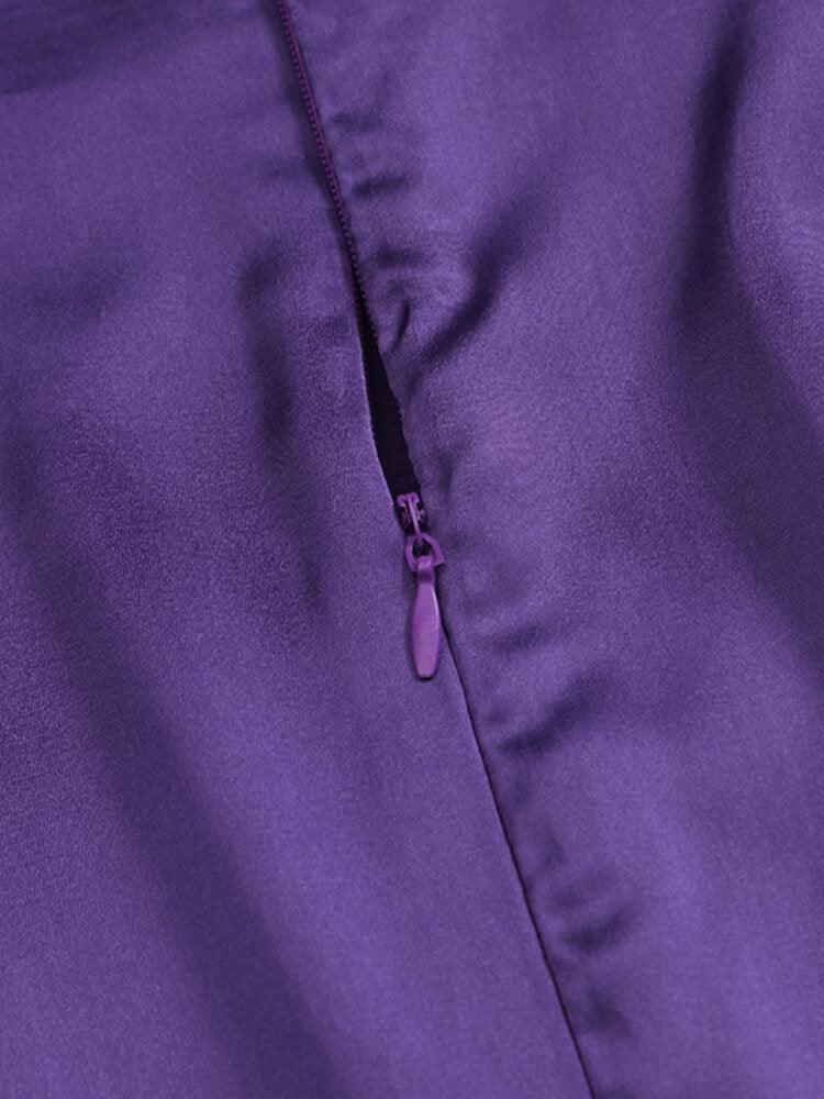 Women Satin Solid Puff Sleeve Knee Length Midi Dresses - MRSLM