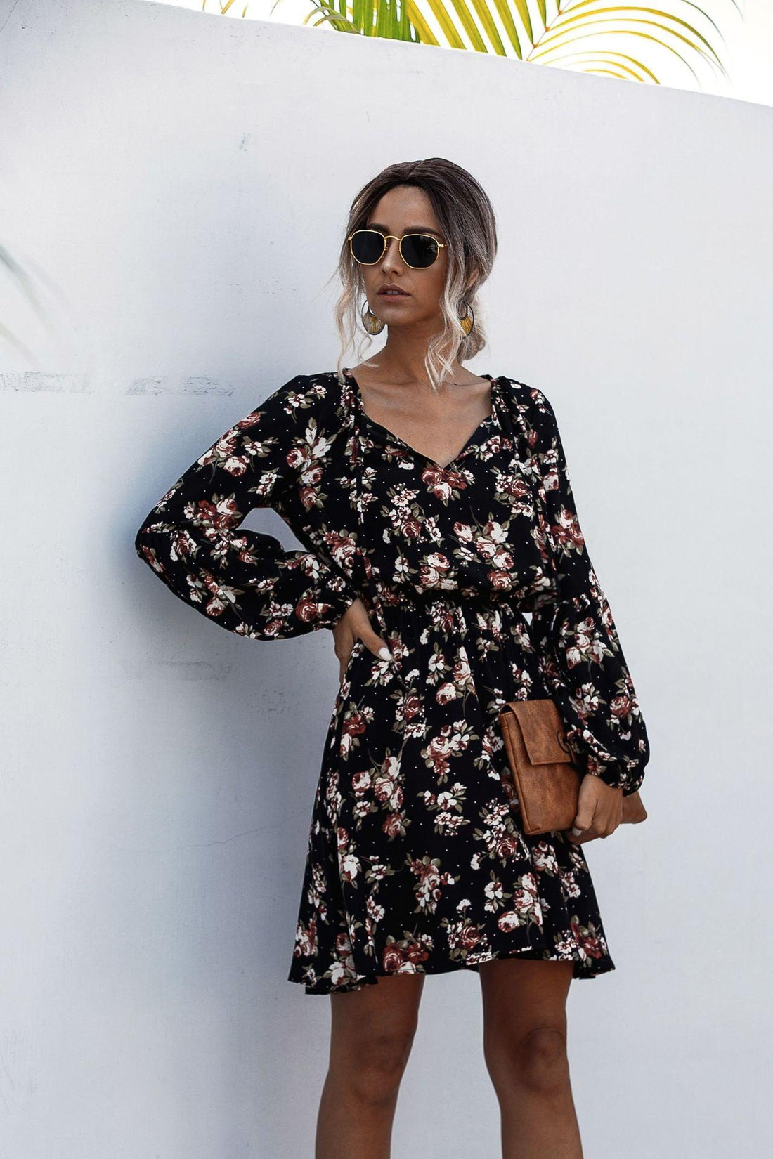 Polka Dot Flower Bubble Lantern Sleeve Dress