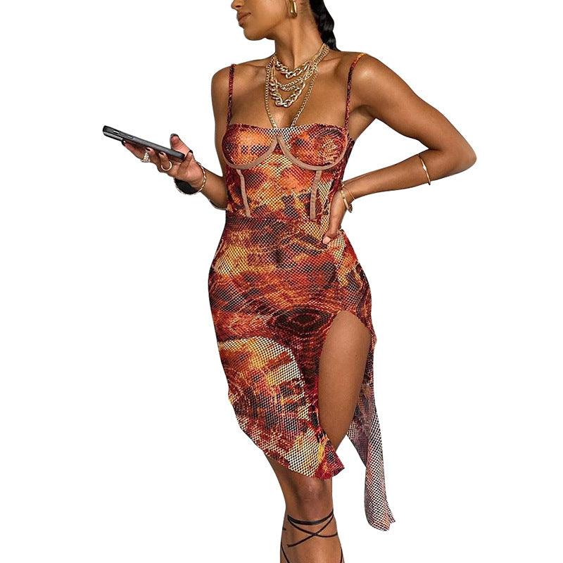 One-shoulder Fashion Sexy Bag Hip Slim Printed Dress Women