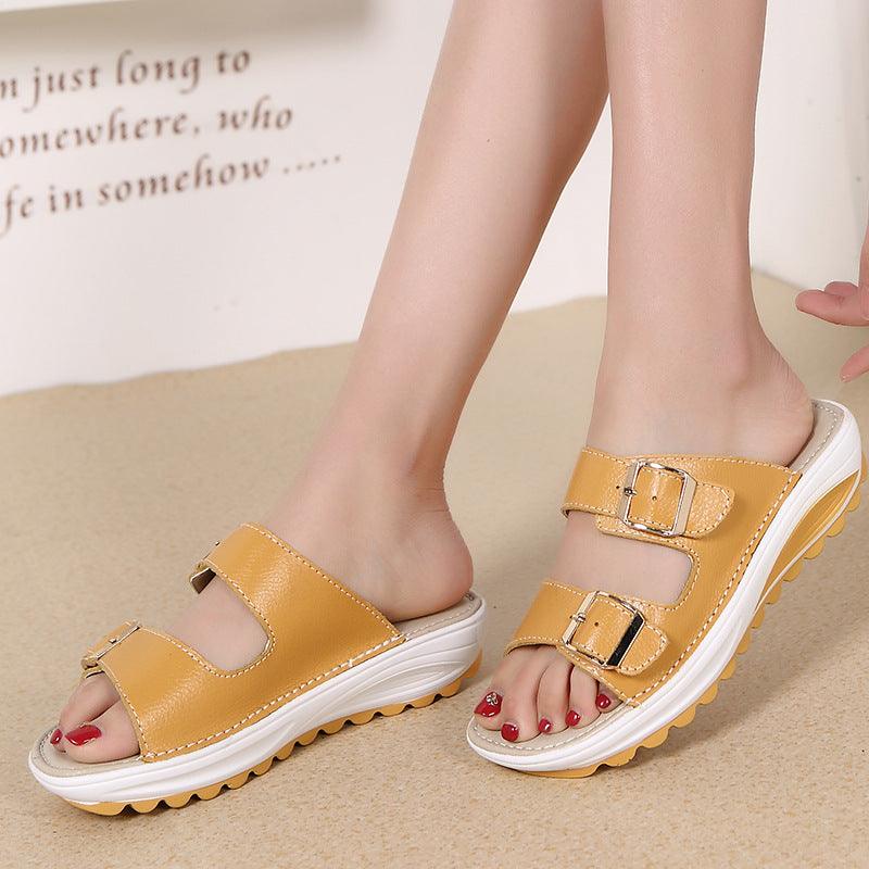 Summer Thick Leather Platform Slippers