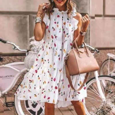 Women's Long Sleeve Dress with Printed Round Neck