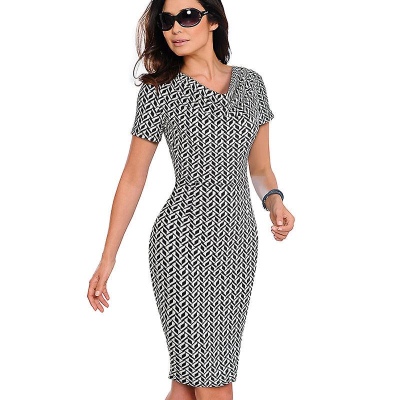 Leopard V-neck Temperament Slim Body Hip Pencil Skirt