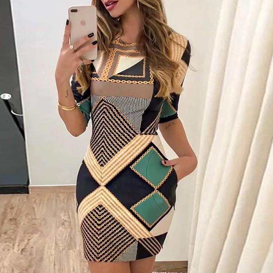 Women's Round Neck Short Sleeve Printed Dress