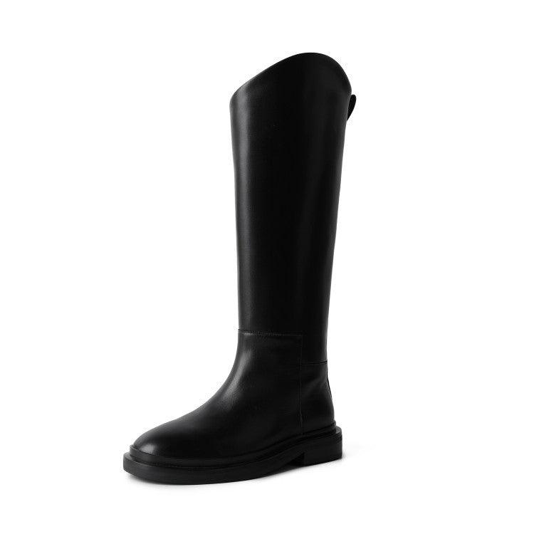 PU Leather Thick-heeled Sleeve Fashion Boots Solid Color Ladies Boots