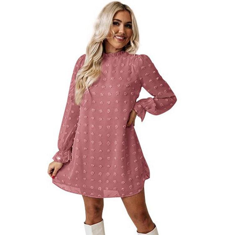 Bubble Long Sleeve Chiffon Jacquard Bottom Dress