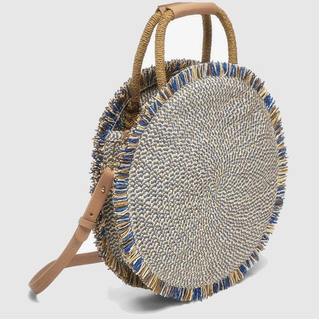 Straw Woven Round Fringe One-shoulder Beach Crossbody Bag