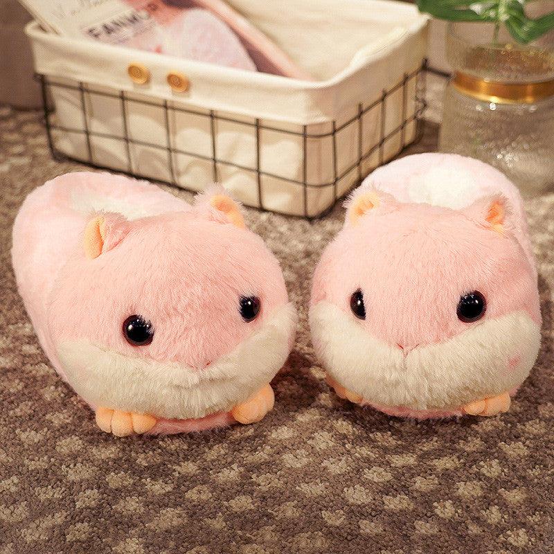 Household Bag With Cute Plush Cotton Slippers