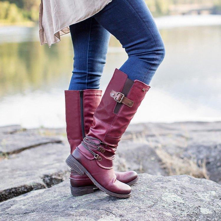 Zipper Belt Buckle Boots