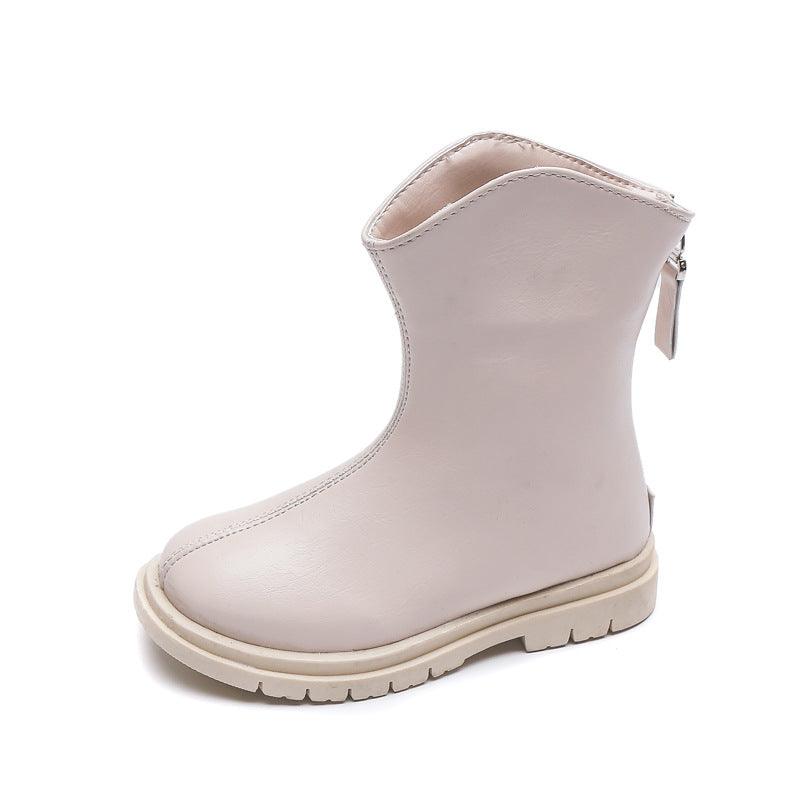 Autumn And Winter Girls Korean Casual Plus Velvet Warm Faux Leather Boots