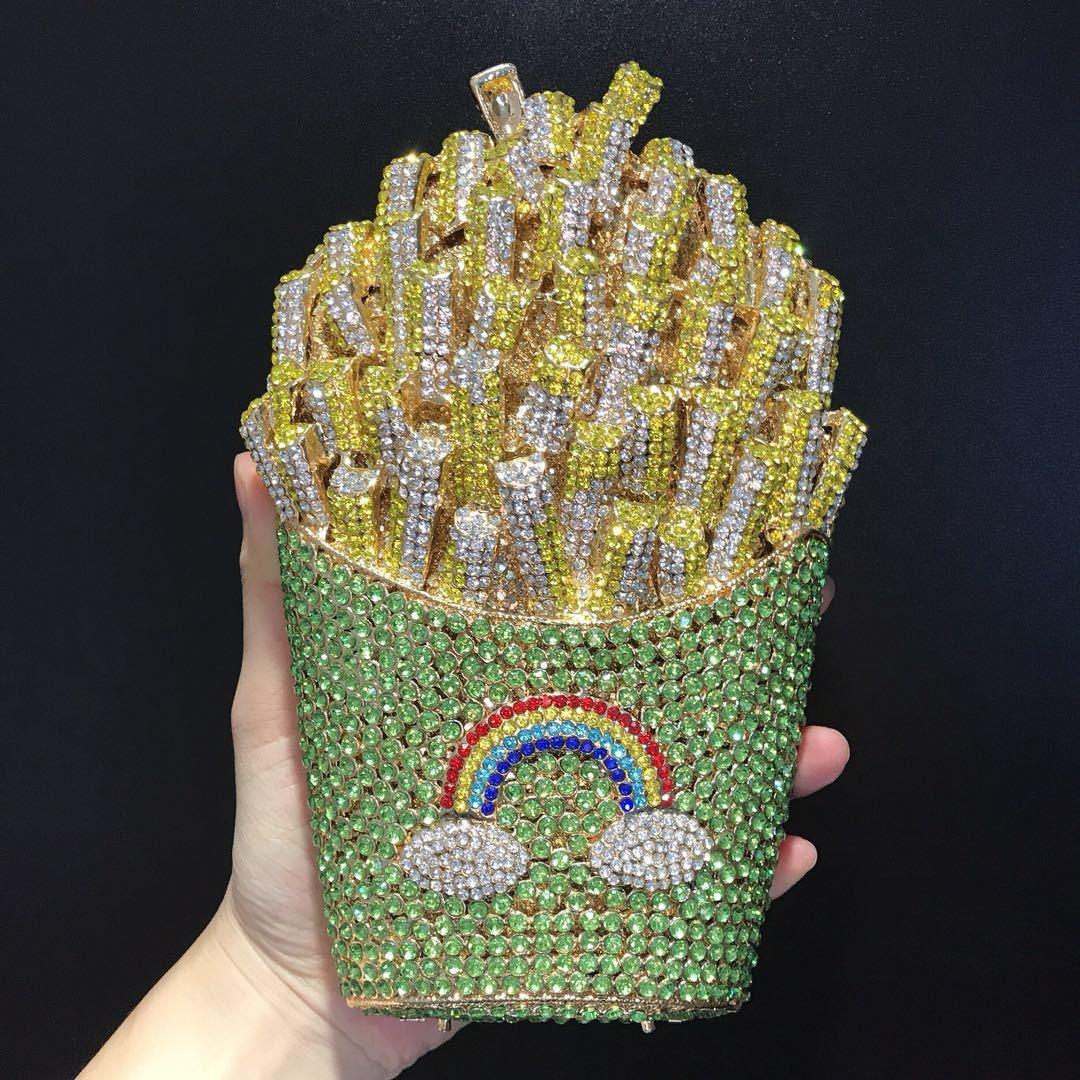 French Fries Rhinestone Metal Evening Bag