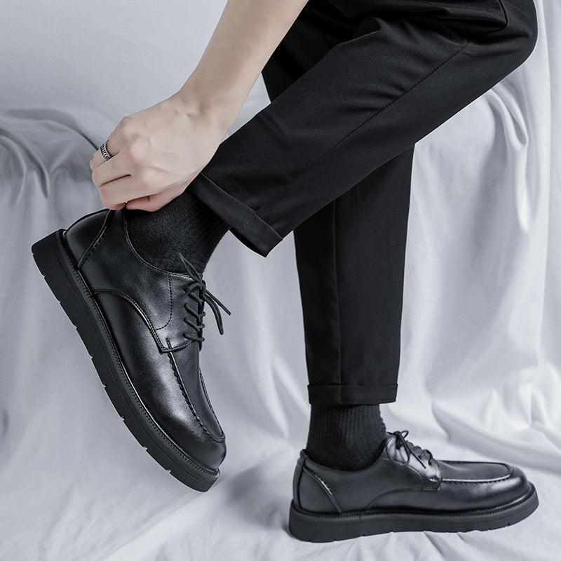 Casual PU Leather Shoes Men's Trendy Thick-soled Business Formal Wear Big Toe With Suit