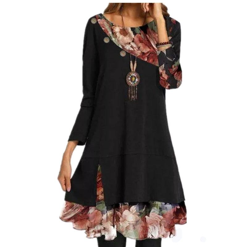 Spring Women's Fashion Chiffon Printing Loose Plus Size Dress