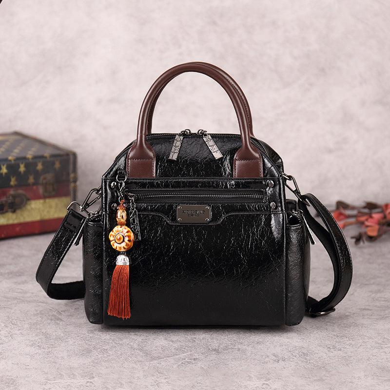 Retro Fashion Oil Wax PU Hit Color Single-shoulder Oblique Handbag