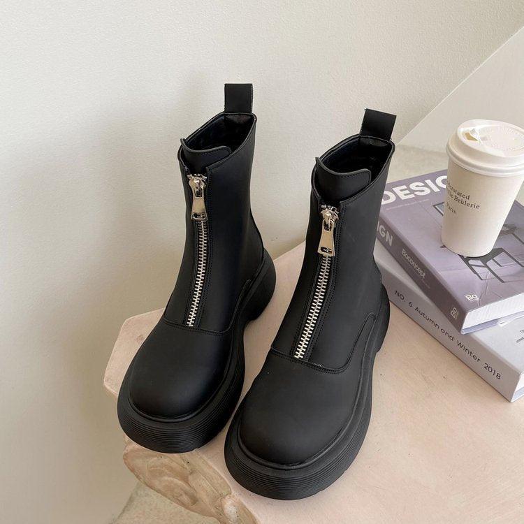 British Style Spring And Autumn Elephant Gray Thick-soled Thin Boots