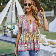women's bohemian printed vacation top, view 5 - MRSLM