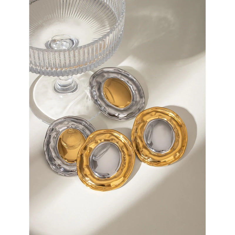 gold plated geometric oval earrings, view 5 - MRSLM