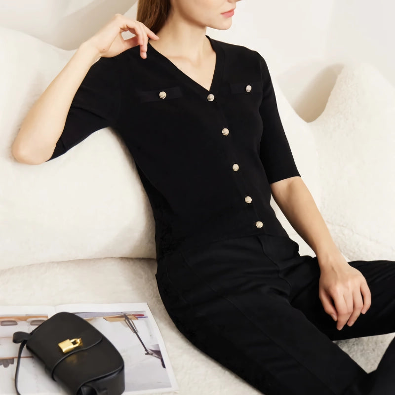 v-neck knitted cardigan, view 7 - MRSLM