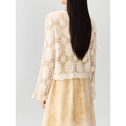 v-neck lace patchwork cardigan, view 5 - MRSLM
