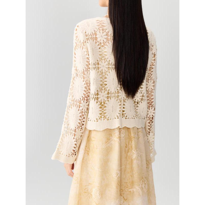 v-neck lace patchwork cardigan, view 5 - MRSLM