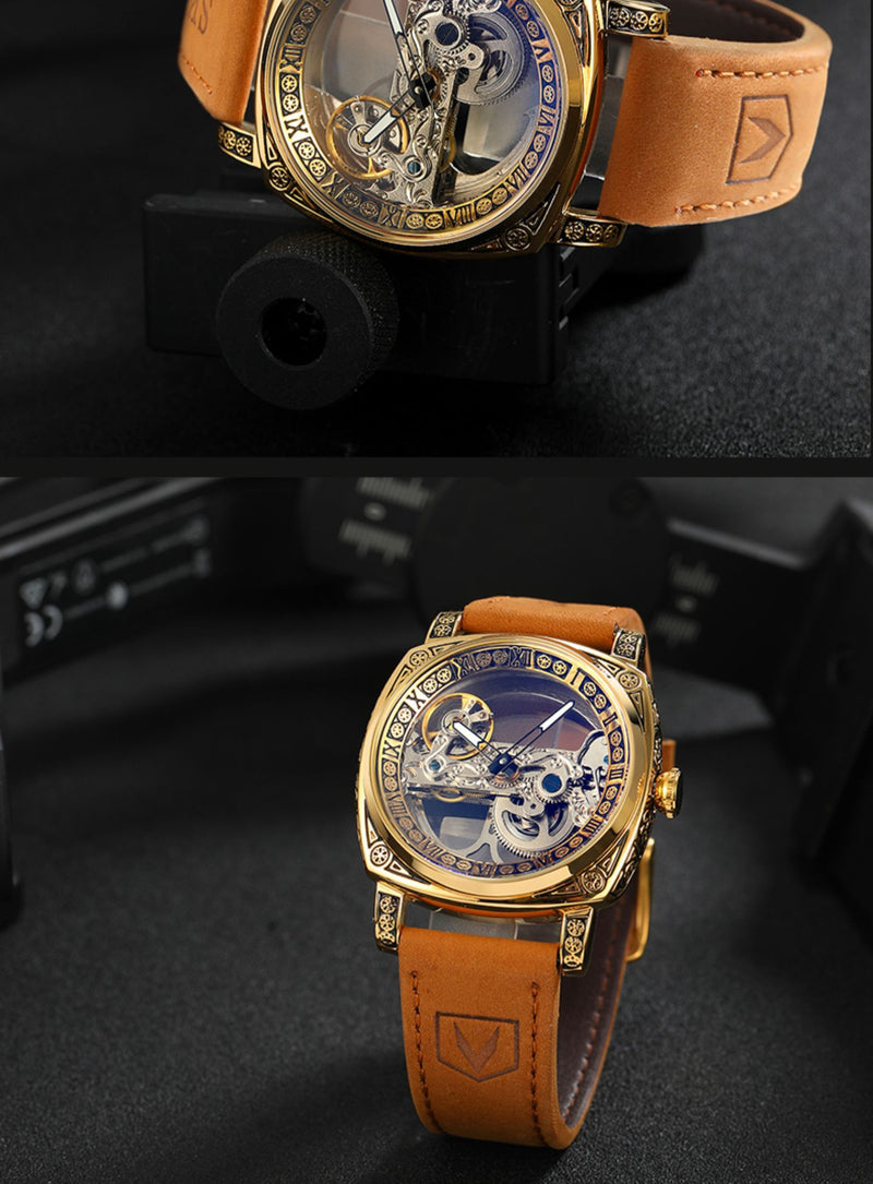retro automatic leather watch, view 2 - MRSLM
