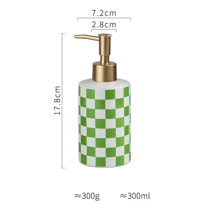 plaid ceramic bathroom dispenser, view 2 - MRSLM