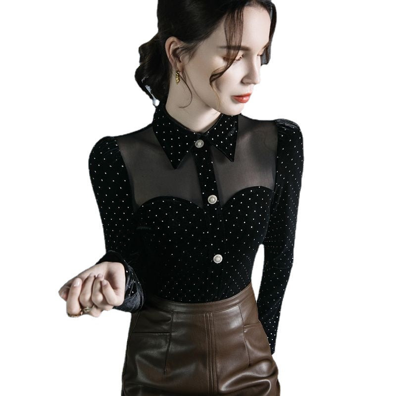 women's polka dot doll collar shirt, view 4 - MRSLM