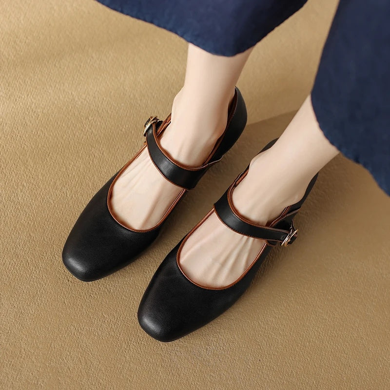 genuine leather mary jane heels for women, view 4 - MRSLM