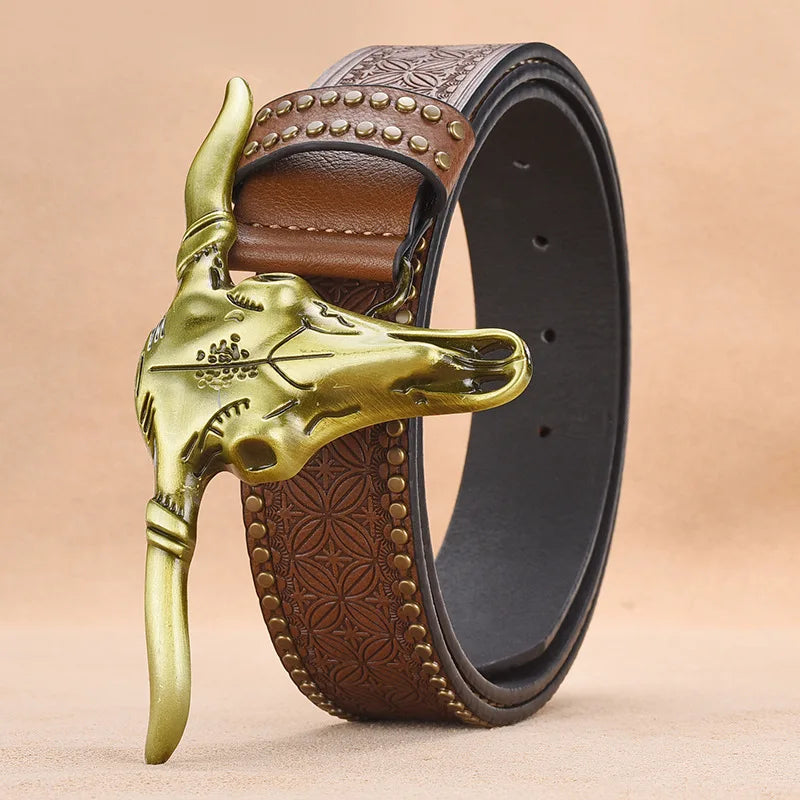 Vintage Western bull buckle belt, view 4 - MRSLM
