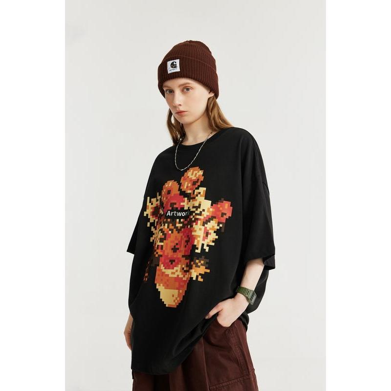 metallic sunflower print T-shirt, view 3 - MRSLM