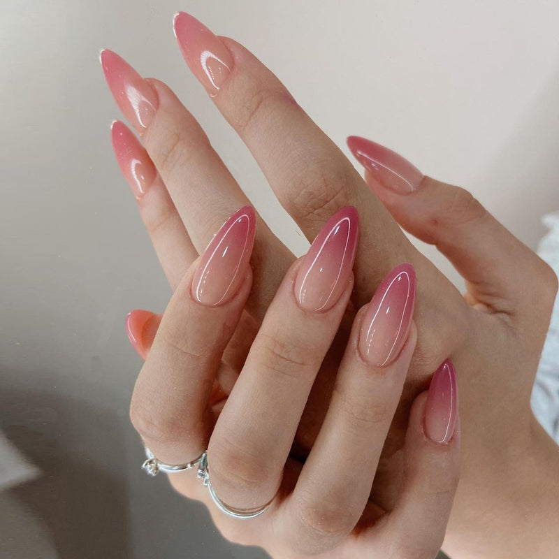 Gradient pink almond glossy fake nail set, view 2 - MRSLM
